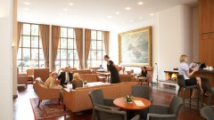 The stylish lobby at the Hotel Baseler Hof in Hamburg
